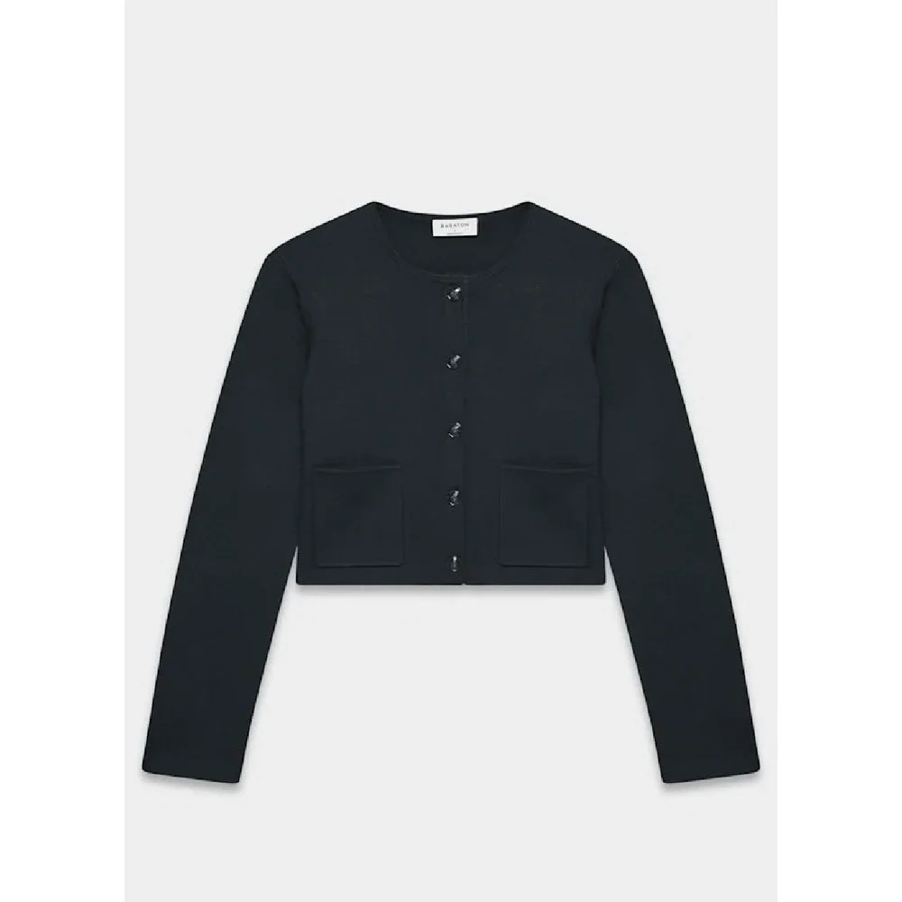 Aritzia Babaton Notable Cardigan Sweater Black Crop Knit Pockets Women Sz Large